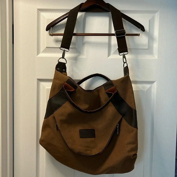 Threaded pear canvas tote hand bag brown - Picture 4 of 7